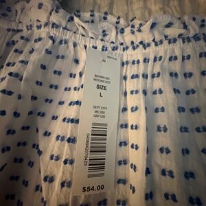 Westbound, off the shoulder blue and white, size L, top